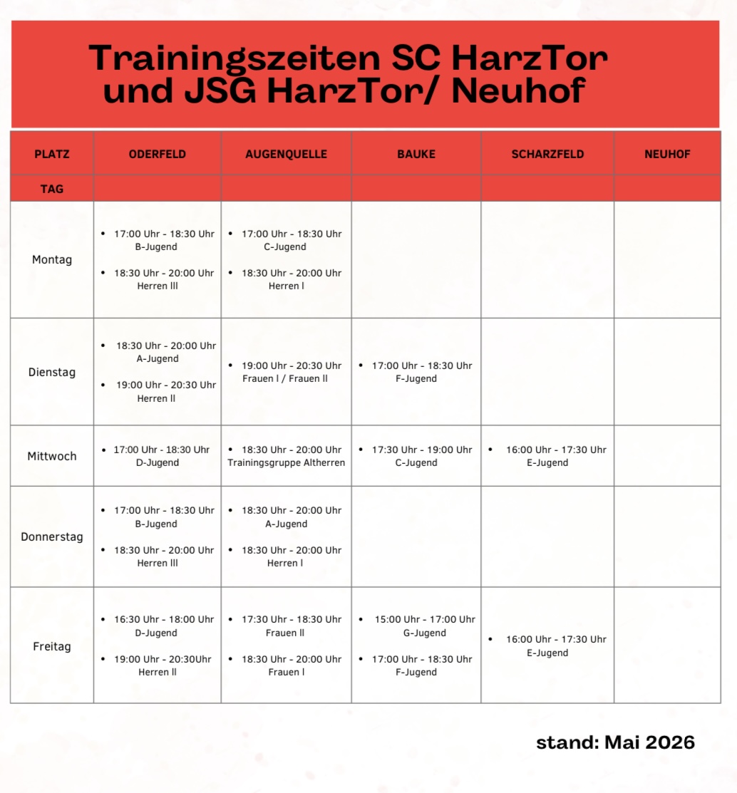 Trainingszeiten Fußball 